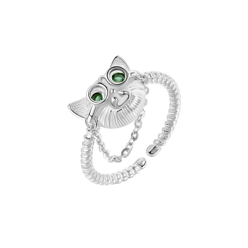 Whisker Charm Cat Ring-S925 Sterling Silver Adjustable Ring