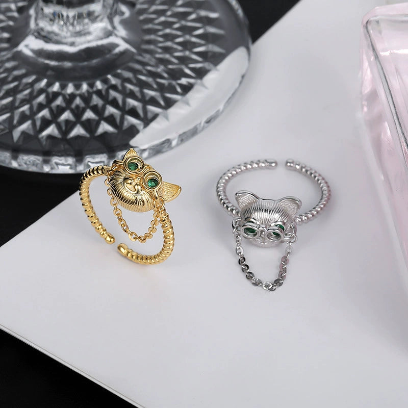 Whisker Charm Cat Ring-S925 Sterling Silver Adjustable Ring