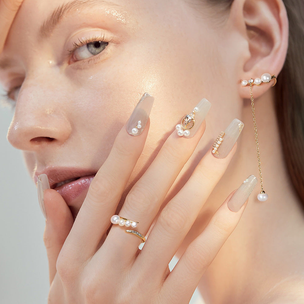 Élise Pearl Geometry Ring – S925 Sterling Silver Adjustable Ring