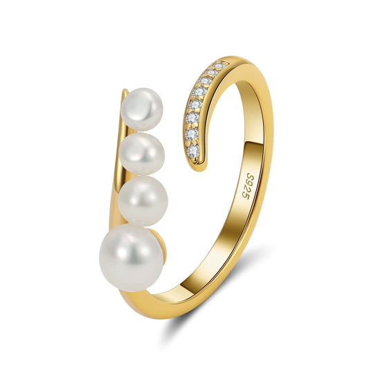 Élise Pearl Geometry Ring – S925 Sterling Silver Adjustable Ring