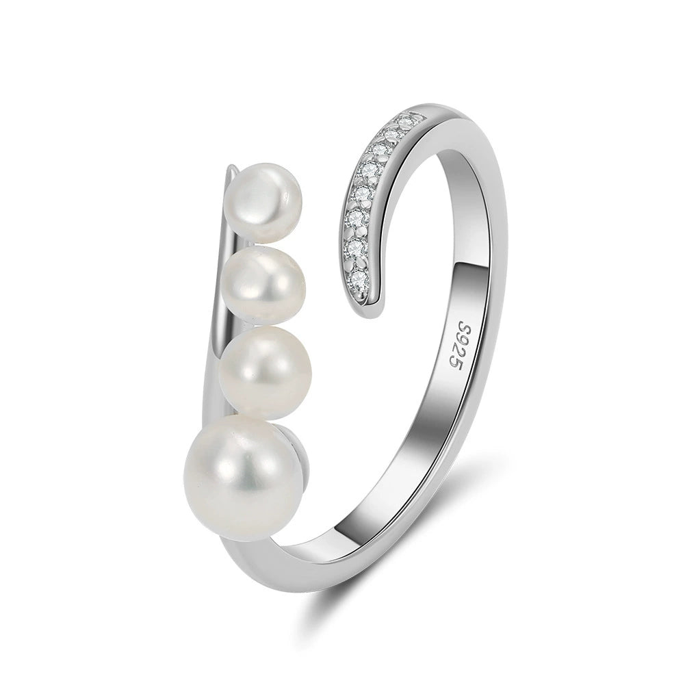 Élise Pearl Geometry Ring – S925 Sterling Silver Adjustable Ring