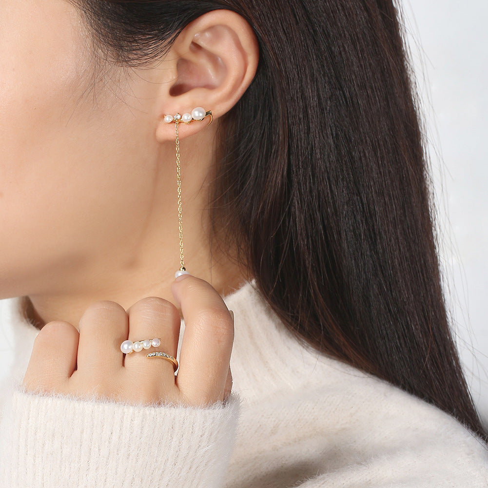 Élise Pearl Geometry Ring – S925 Sterling Silver Adjustable Ring