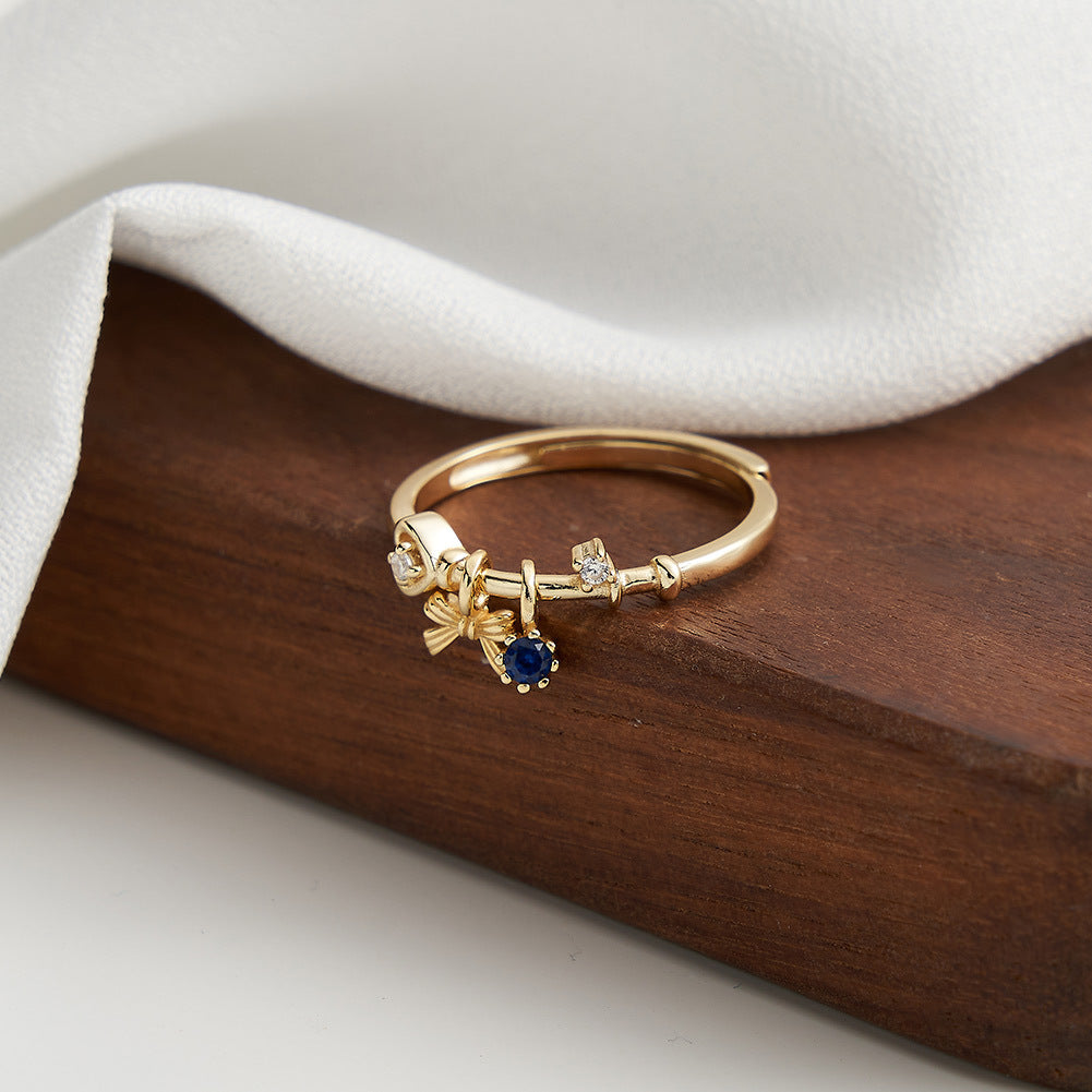 Céleste Blue Sapphire Bow Ring – Adjustable S925 Sterling Silver