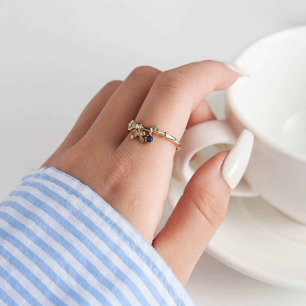 Céleste Blue Sapphire Bow Ring – Adjustable S925 Sterling Silver
