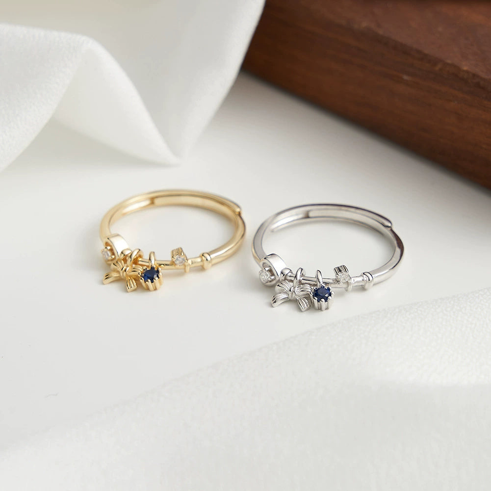 Céleste Blue Sapphire Bow Ring – Adjustable S925 Sterling Silver