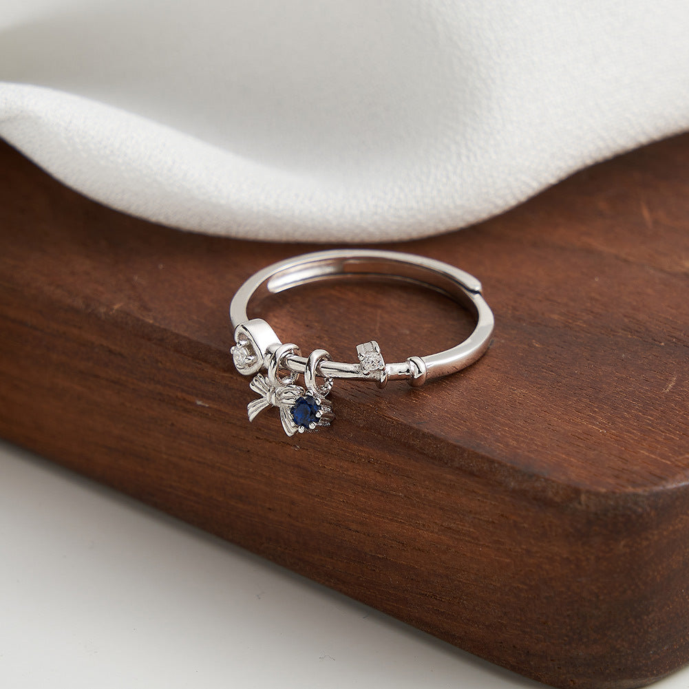 Céleste Blue Sapphire Bow Ring – Adjustable S925 Sterling Silver