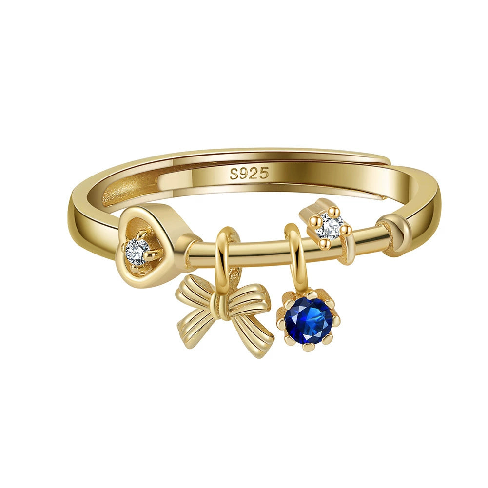 Céleste Blue Sapphire Bow Ring – Adjustable S925 Sterling Silver