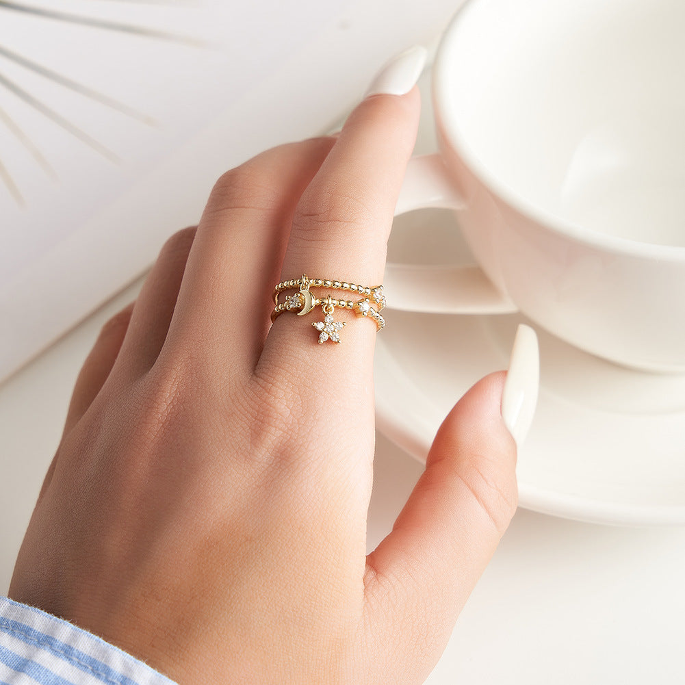 Celestia Moon & Star Ring-Adjustable S925 Sterling Silver