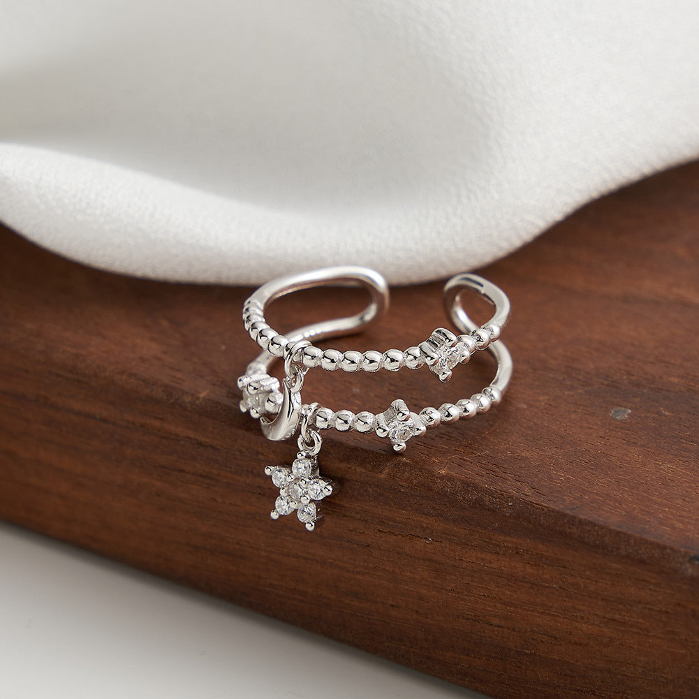 Celestia Moon & Star Ring-Adjustable S925 Sterling Silver