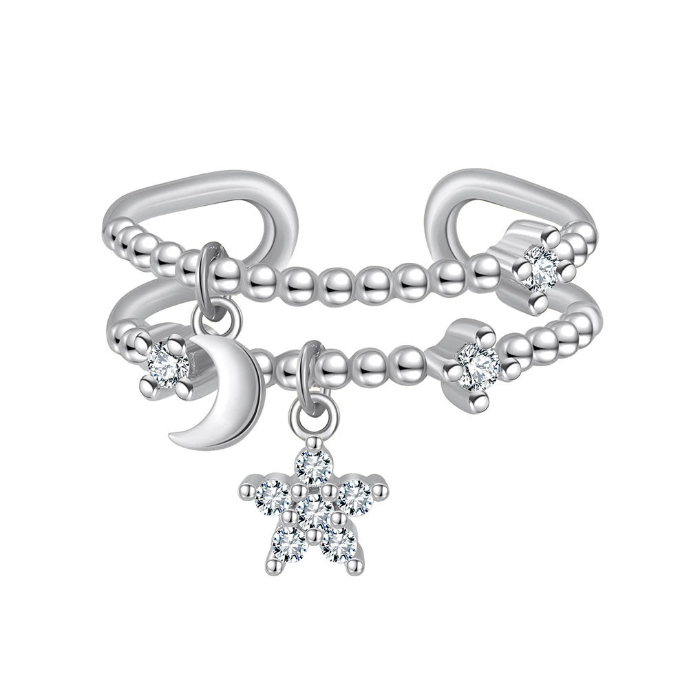 Celestia Moon & Star Ring-Adjustable S925 Sterling Silver