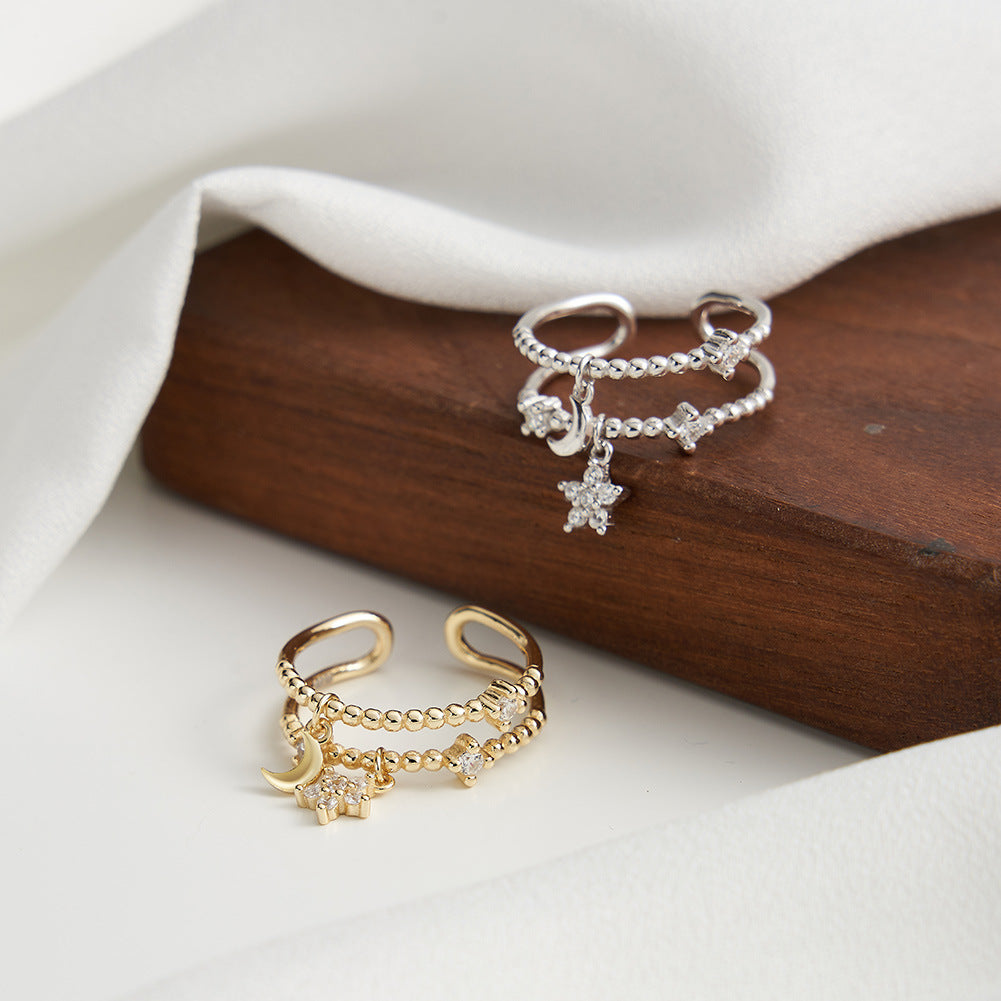 Celestia Moon & Star Ring-Adjustable S925 Sterling Silver