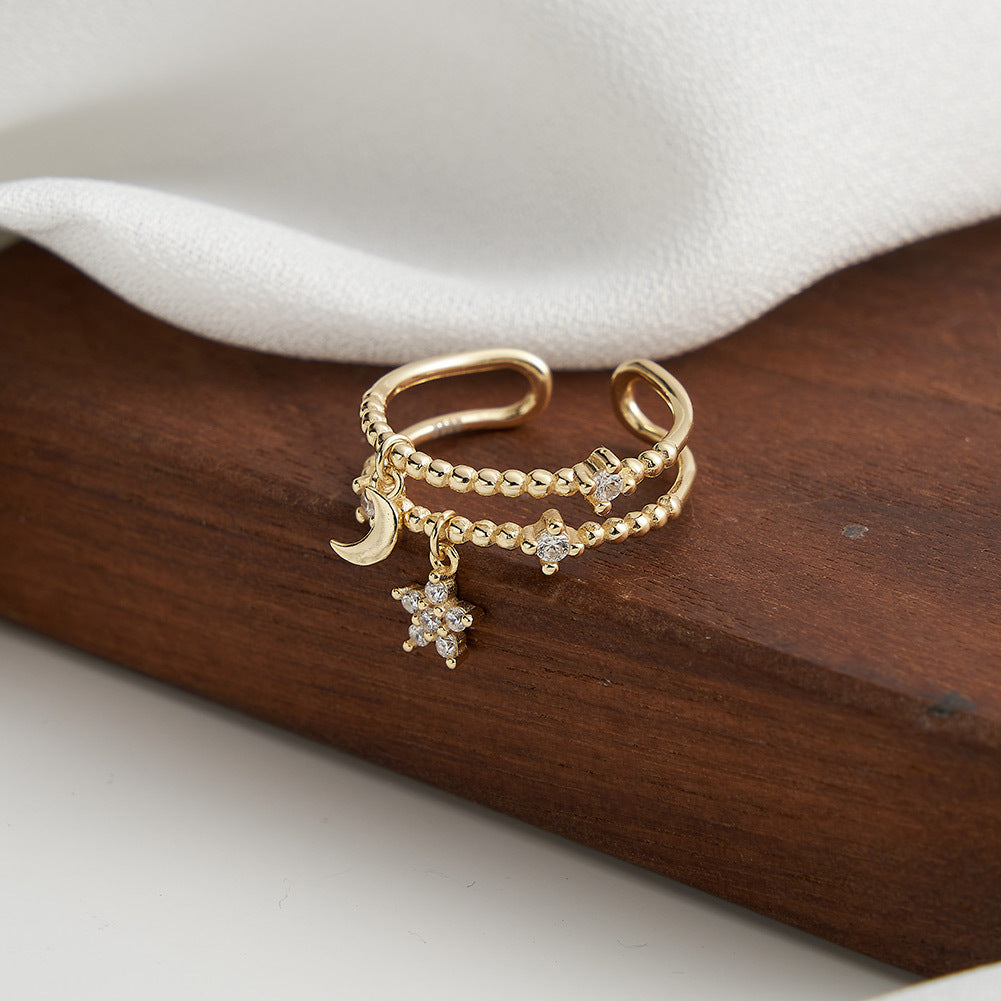 Celestia Moon & Star Ring-Adjustable S925 Sterling Silver