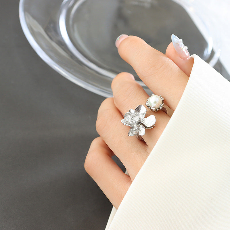 Adiffu Baroque Imitation Pearl Flower Shape Open Ring
