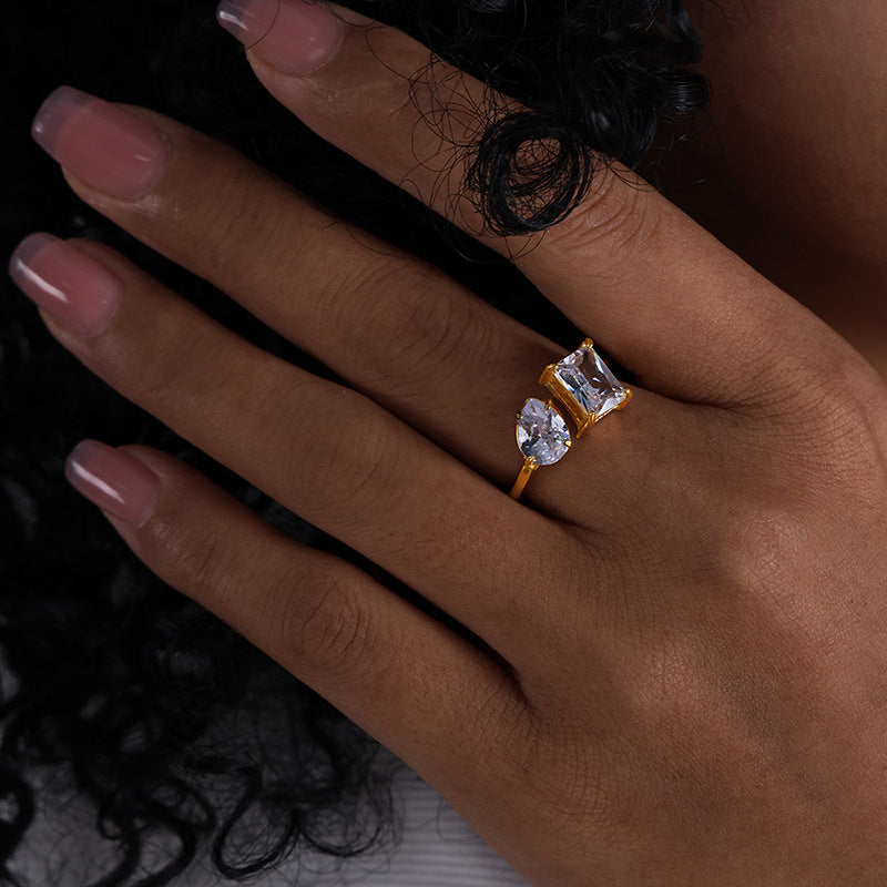 Adiffu Geometric Crystal Opening Adjustable Ring