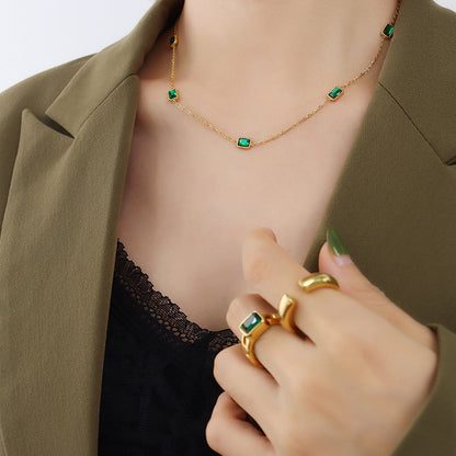 Adiffu Natural Square Emerald Zircon Collarbone Necklace