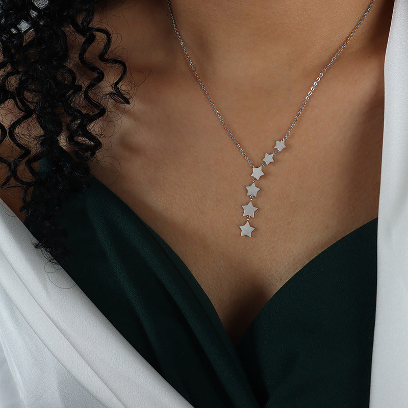 Adiffu French Romantic Small Fresh Natural Star Fringe Pendant Necklace