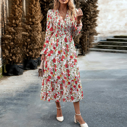 Adiffu Elegant V-neck Long Dress