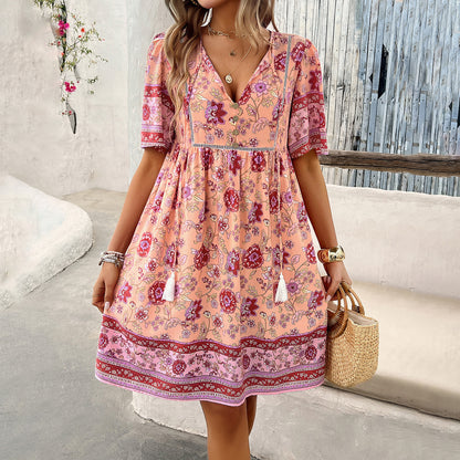 Adiffu Fashion Floral Short-sleeved Dress