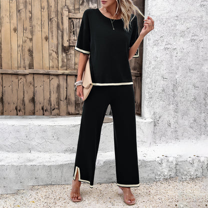 Adiffu Casual Short Sleeve Knit Suit