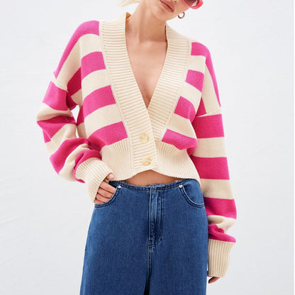 Adiffu Color Contrast Loose Design Knit Cardigan Coat