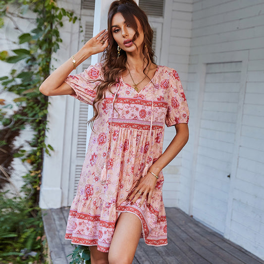 Adiffu Fresh Boho Print Dress