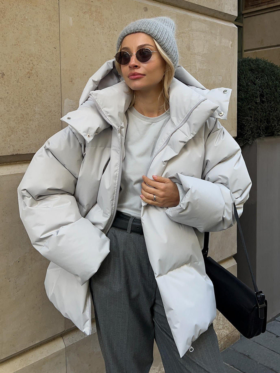 Adiffu Women's Solid Color Hooded Padded Quilted Coat