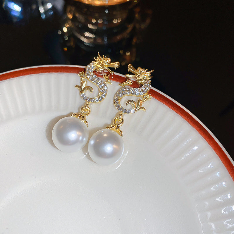 Adiffu Dragon Artificial Pearl Earrings