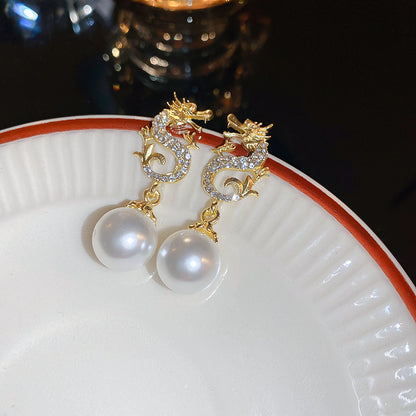 Adiffu Dragon Artificial Pearl Earrings