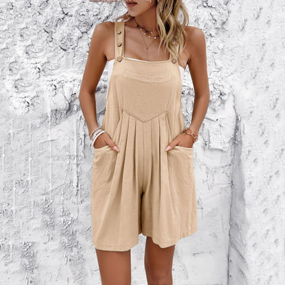 Adiffu Casual Style Solid Color Suspender Shorts