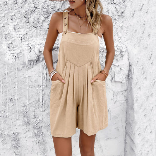 Adiffu Casual Style Solid Color Suspender Shorts