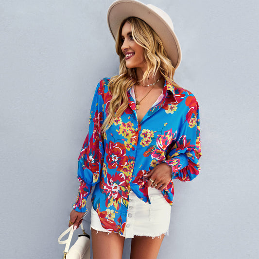 Loose Printed Long-Sleeved Shirt