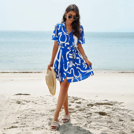 Stylish Printed Short-sleeved Dress