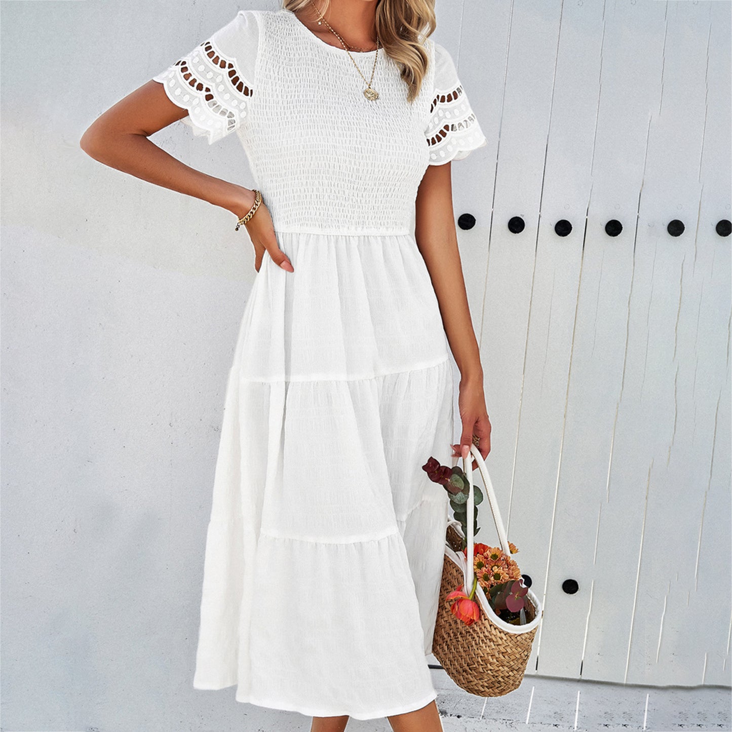 Adiffu Comfortable Hollow Short-sleeved Dress