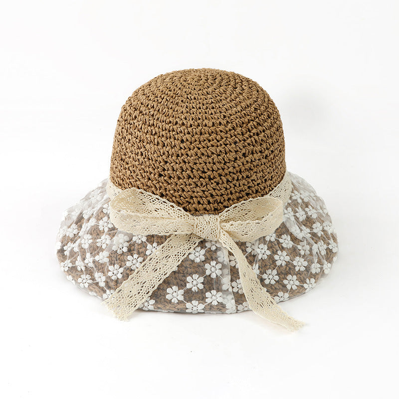 Adiffu Sweet Flower Lace Woven Straw Hat