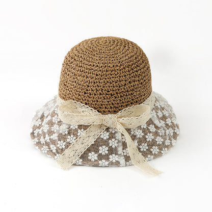 Adiffu Sweet Flower Lace Woven Straw Hat