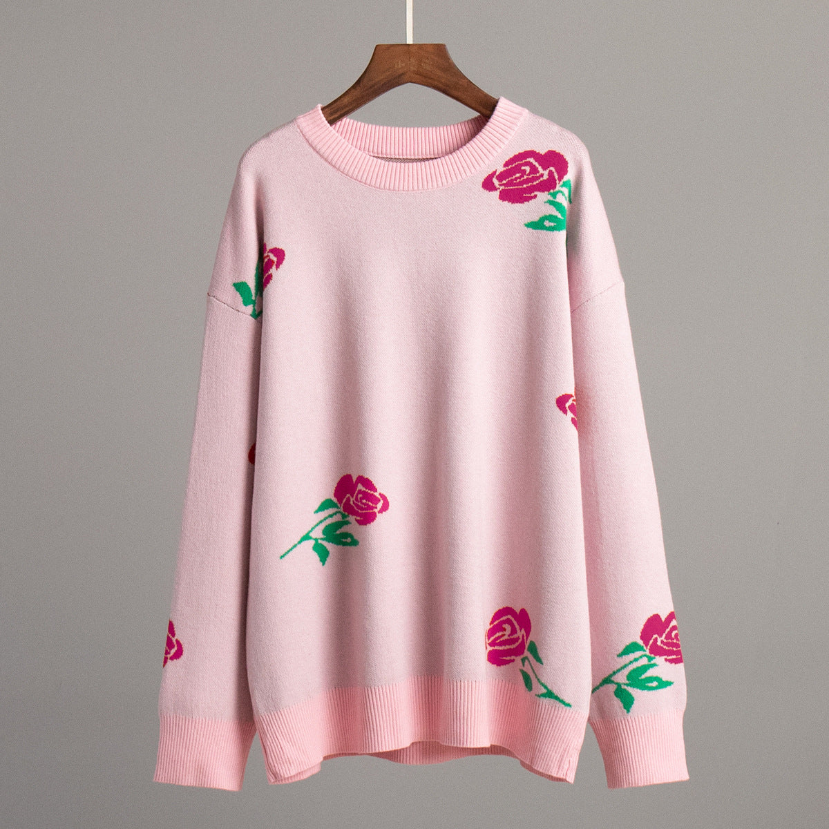 Adiffu Loose Colored Rose Crew-neck Sweater