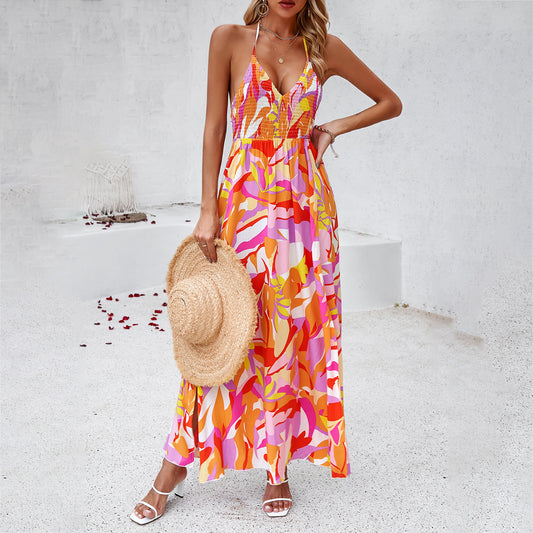 Adiffu Casual Holiday Print Strappy Dress