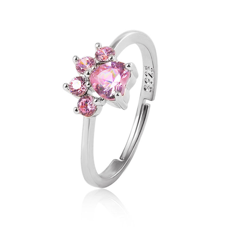 Adiffu Cute Cat Paw Cat Footprint Opening Adjustable Ring