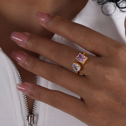 Adiffu Geometric Crystal Opening Adjustable Ring