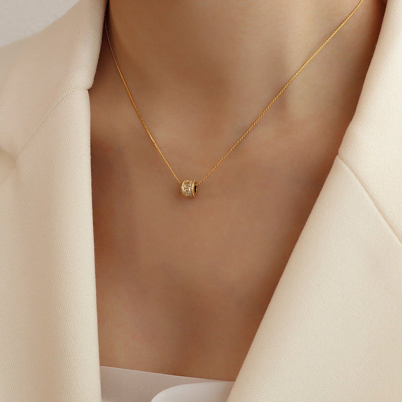 Adiffu French Geometric Diamond Pendant 18K Gold Necklace