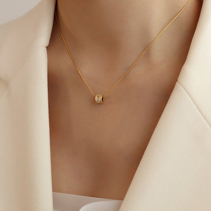 Adiffu French Geometric Diamond Pendant 18K Gold Necklace