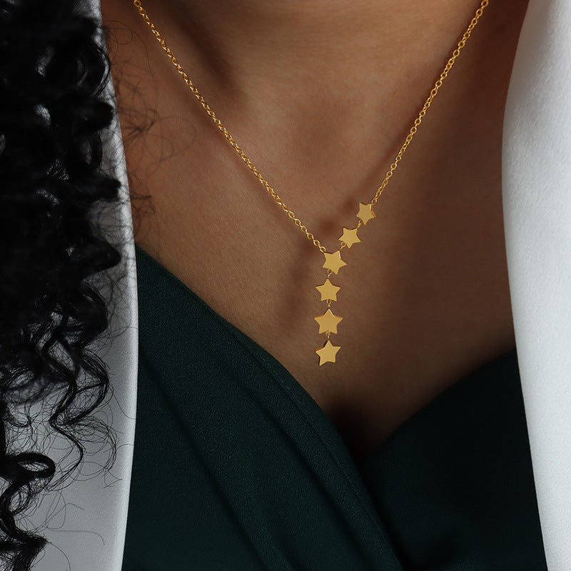 Adiffu French Romantic Small Fresh Natural Star Fringe Pendant Necklace