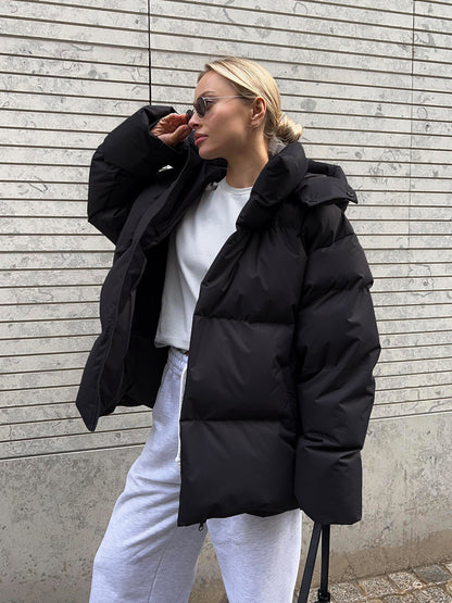 Adiffu Women's Solid Color Hooded Padded Quilted Coat