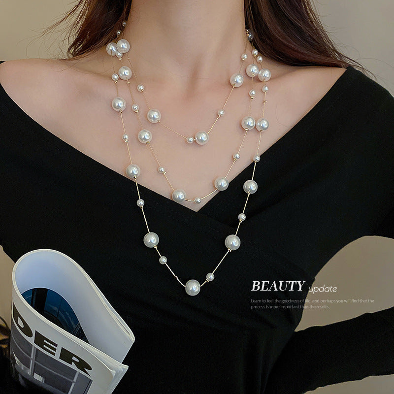 Adiffu Elegant Long  Imitation Pearl  Necklace