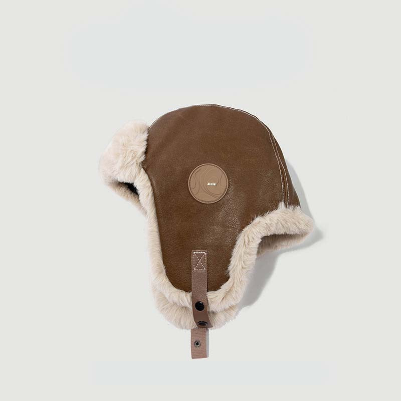 Adiffu Vintage Leather And Fleece Flight Hat