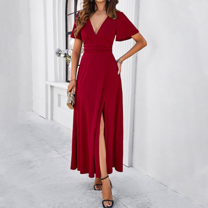 Adiffu Elegant Slim-fit V-neck Dress