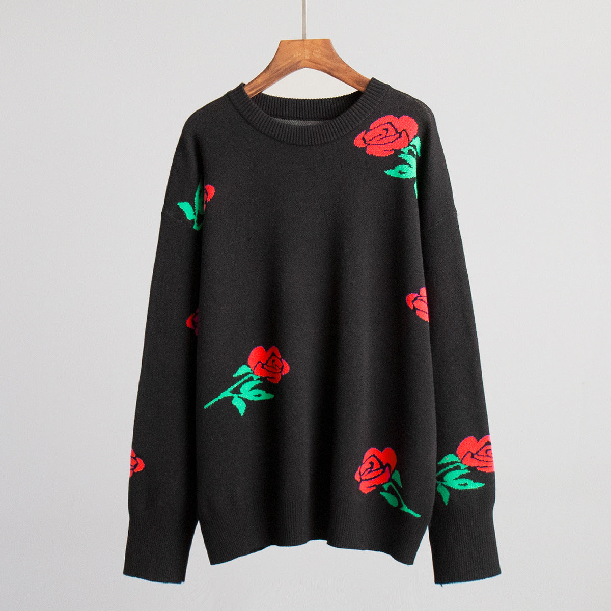 Adiffu Loose Colored Rose Crew-neck Sweater