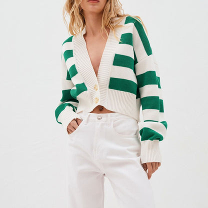Adiffu Color Contrast Loose Design Knit Cardigan Coat