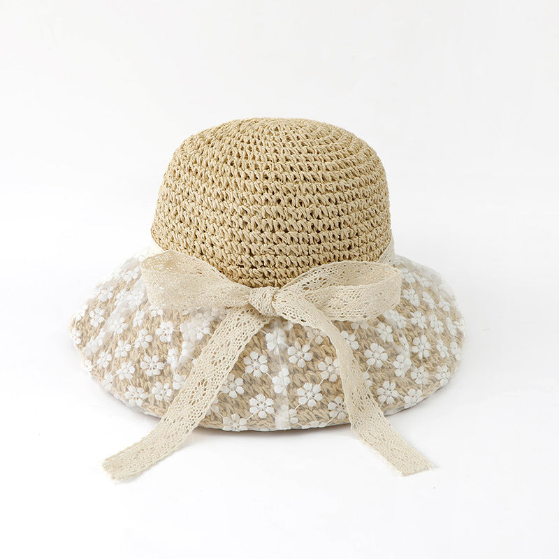 Adiffu Sweet Flower Lace Woven Straw Hat