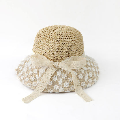 Adiffu Sweet Flower Lace Woven Straw Hat